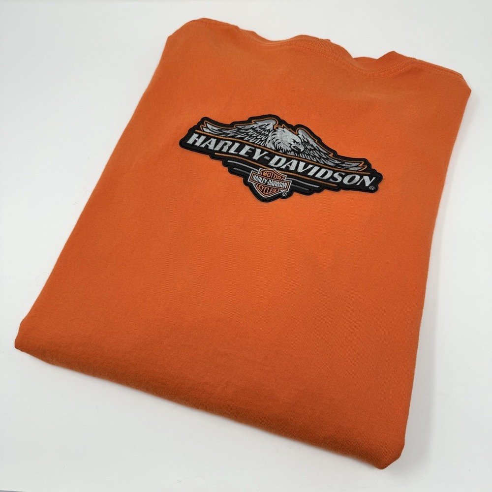 Carhartt Men's 2XL Long Sleeve Pocket T-shirt Orange Harley Davidson Back Logo